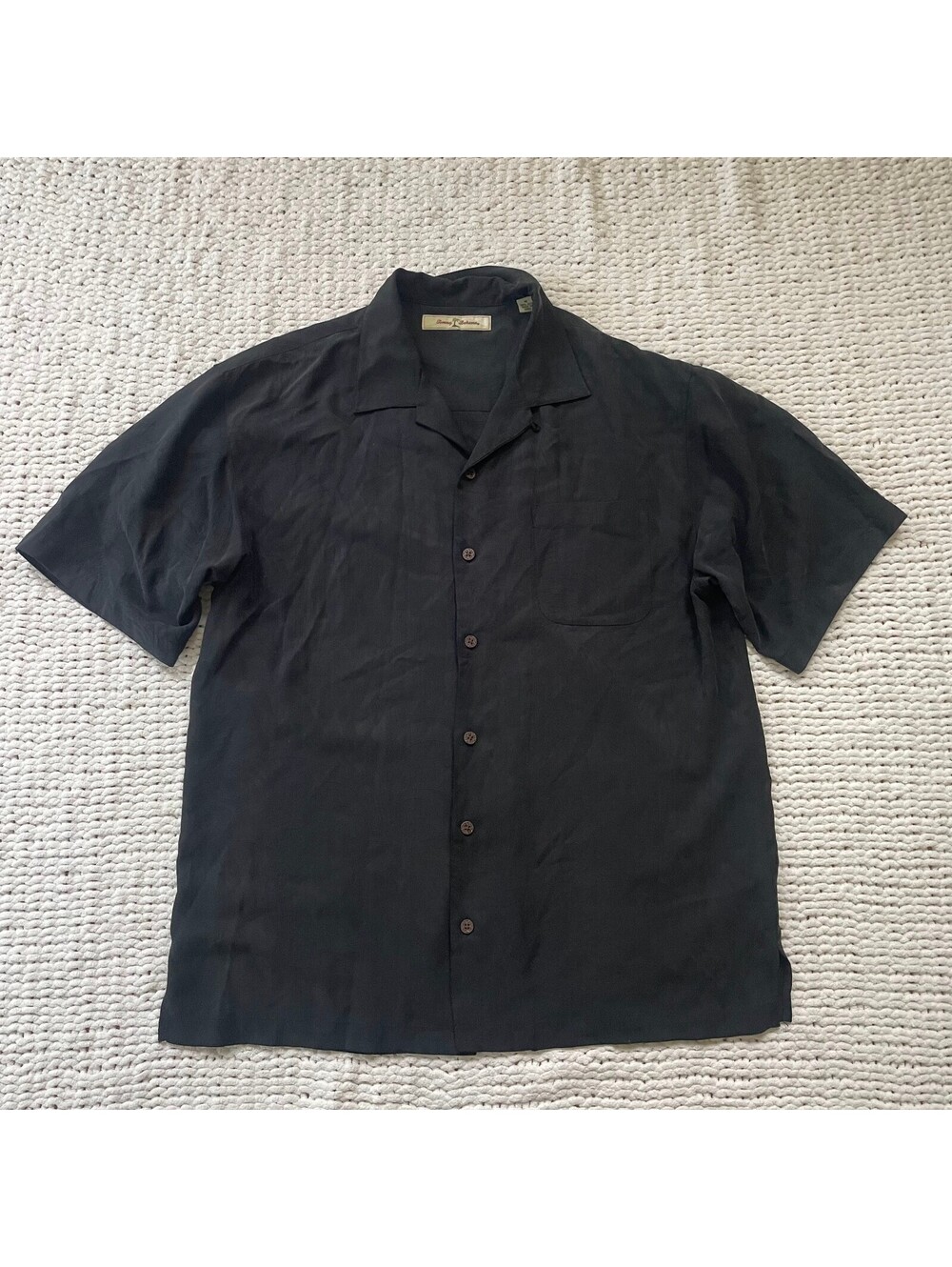 Tommy Bahama Men's Black Silk Hawaiian Shirt - Size Medium